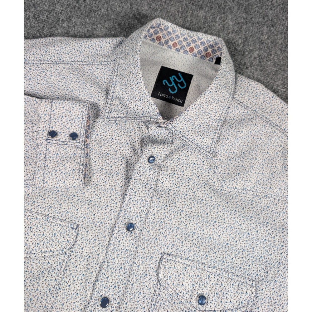 Pinto Ranch Pearl Snap Shirt Mens L 41/42 Long Sleeve Blue Paisley Western